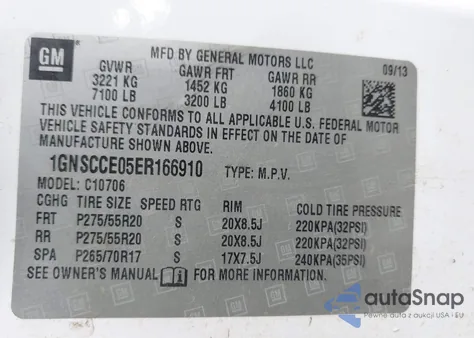 2014 Chevrolet Tahoe Ltz z USA, uszkodzony, nr VIN 1GNSCCE05ER166910